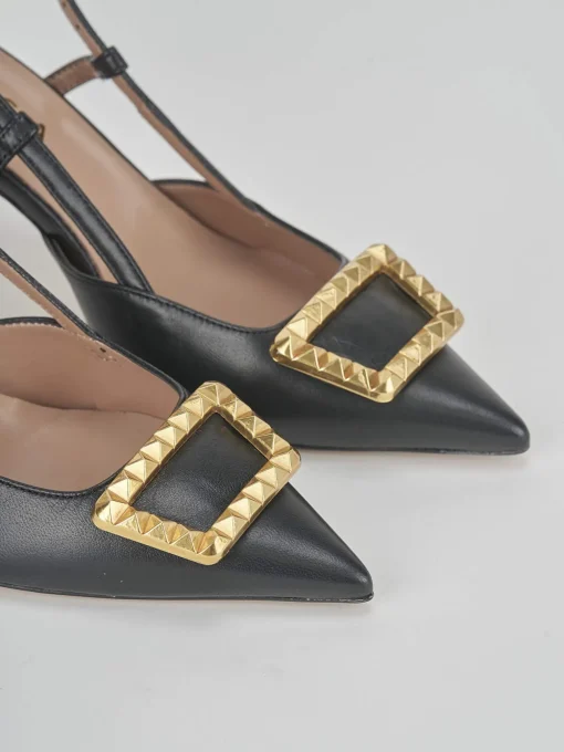 Décolleté e slingback tacco 8cm pelle nero