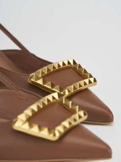 Décolleté e slingback tacco 7cm pelle marrone