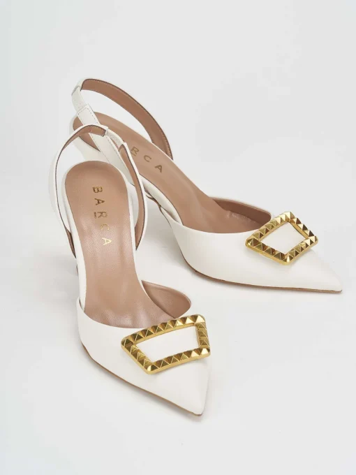 Décolleté e slingback tacco 7cm pelle bianco