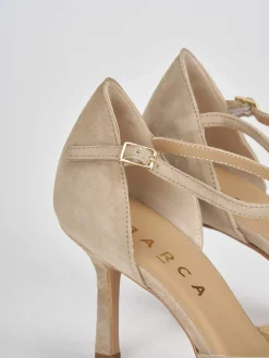 Décolleté e slingback tacco 8cm camoscio beige