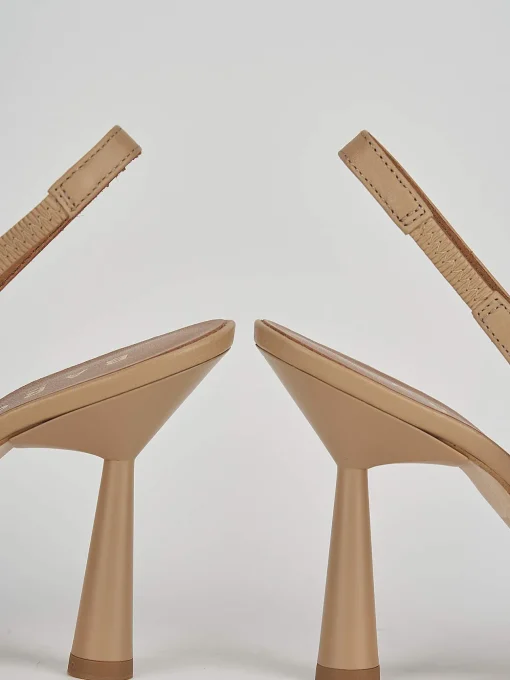 Décolleté e slingback tacco 9cm pelle marrone