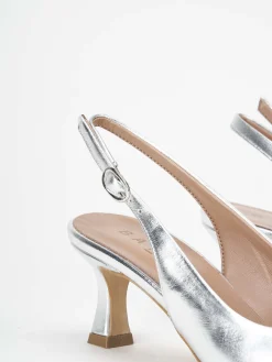 Décolleté e slingback tacco 5cm laminato argento