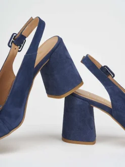 Décolleté e slingback tacco 7cm camoscio blu