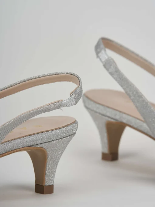 Décolleté e slingback tacco 3cm glitter argento
