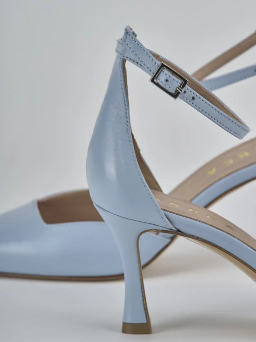 Décolleté e slingback tacco 8cm pelle azzurro