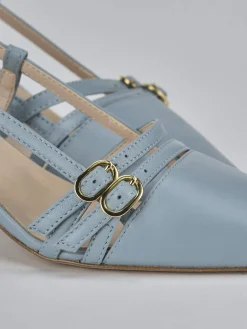 Décolleté e slingback tacco 6cm pelle azzurro