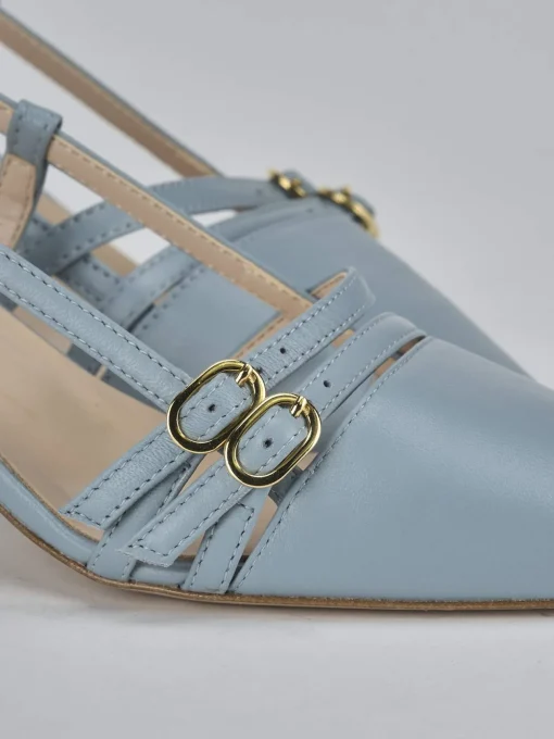 Décolleté e slingback tacco 6cm pelle azzurro