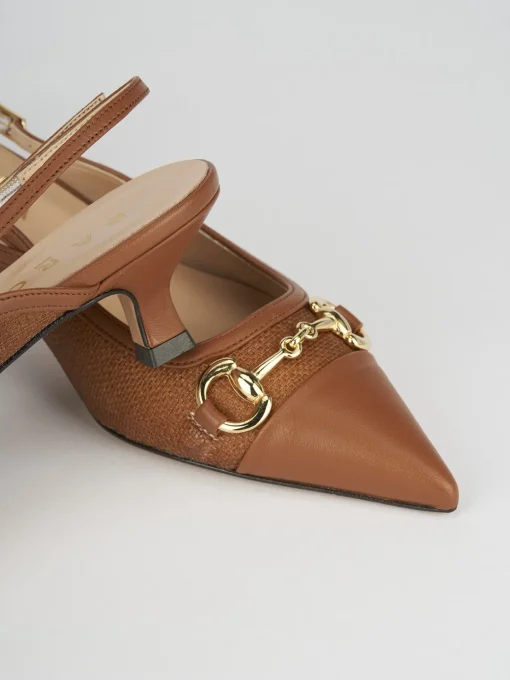 Décolleté e slingback tacco 5cm pelle marrone