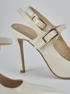 Décolleté e slingback tacco 9cm vernice bianco