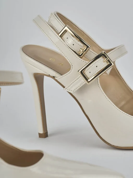 Décolleté e slingback tacco 9cm vernice bianco