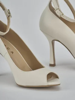 Décolleté e slingback tacco 9cm pelle bianco
