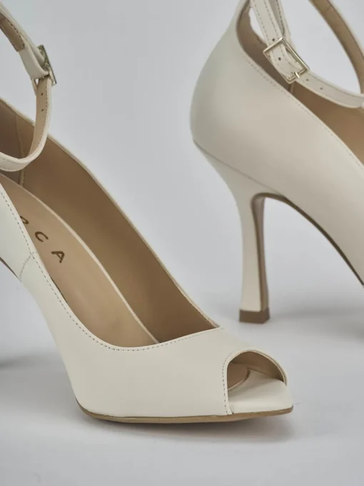 Décolleté e slingback tacco 9cm pelle bianco