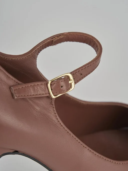 Décolleté e slingback tacco 13cm pelle marrone