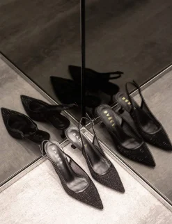 Décolleté e slingback tacco 6cm pelle nero