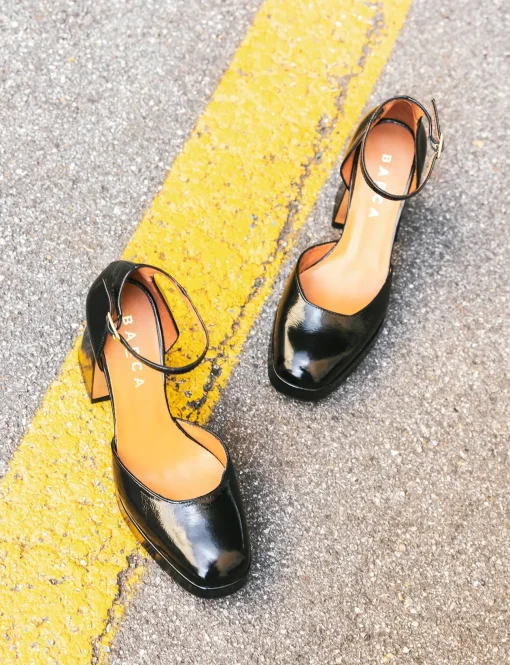 Décolleté e slingback tacco 9cm vernice nero