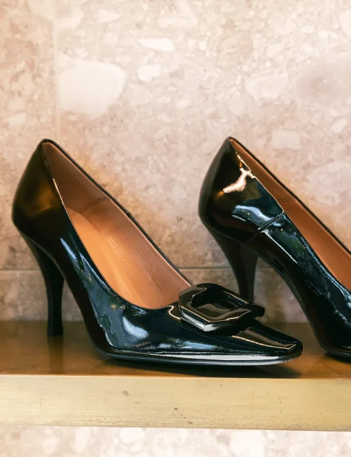Décolleté e slingback tacco 9cm vernice nero
