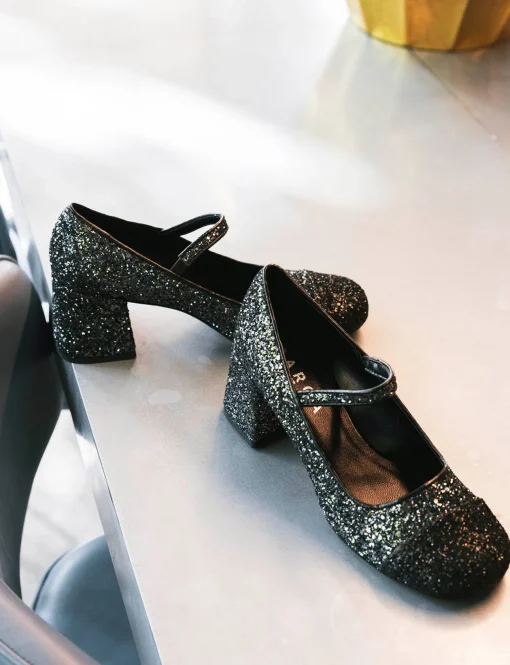 Décolleté e slingback tacco 6cm glitter argento