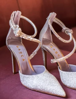 Décolleté e slingback tacco 10cm pelle argento