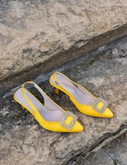 Décolleté e slingback tacco 5cm raso giallo