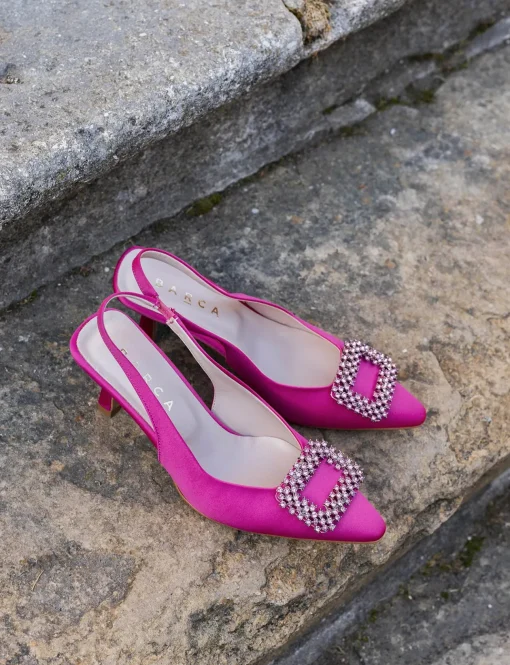 Décolleté e slingback tacco 5cm raso rosa