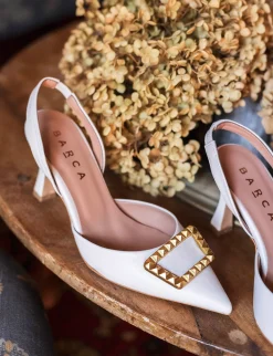 Décolleté e slingback tacco 7cm pelle bianco
