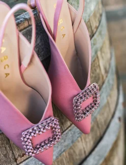 Décolleté e slingback tacco 3cm raso rosa