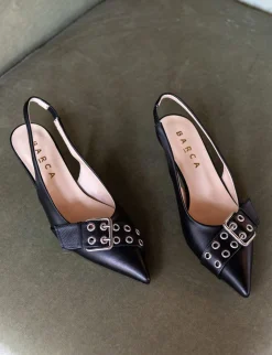 Décolleté e slingback tacco 5cm pelle nero