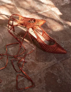 Décolleté e slingback tacco 7cm pelle arancio