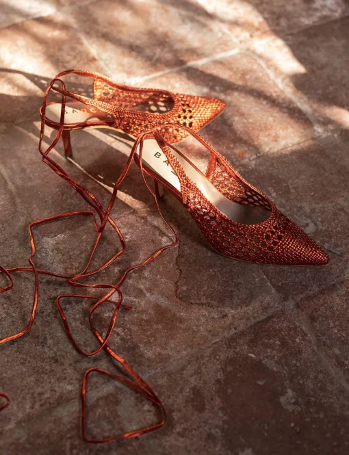 Décolleté e slingback tacco 7cm pelle arancio