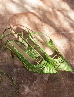 Décolleté e slingback tacco 7cm pelle verde
