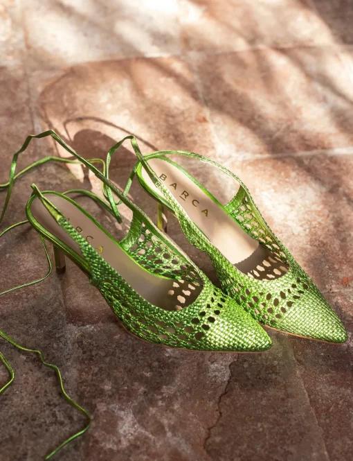 Décolleté e slingback tacco 7cm pelle verde