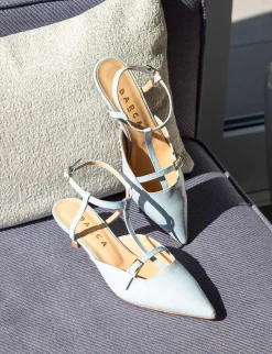 Décolleté e slingback tacco 4cm vernice azzurro