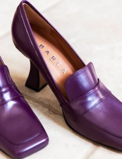 Décolleté e slingback tacco 9cm pelle viola