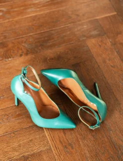 Décolleté e slingback tacco 10cm pelle verde