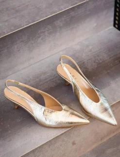Décolleté e slingback tacco 4cm laminato oro