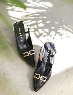 Décolleté e slingback tacco 7cm pelle nero
