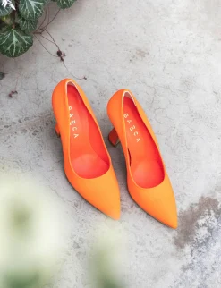 Décolleté e slingback tacco 10cm licra arancio