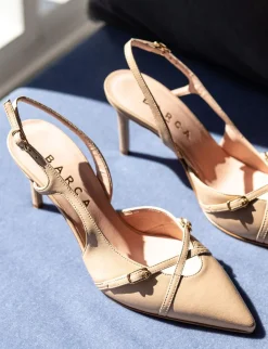 Décolleté e slingback tacco 7cm pelle marrone