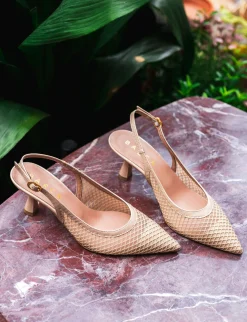 Décolleté e slingback tacco 7cm pelle beige
