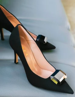 Décolleté e slingback tacco 9cm camoscio nero