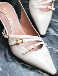 Décolleté e slingback tacco 6cm vernice bianco