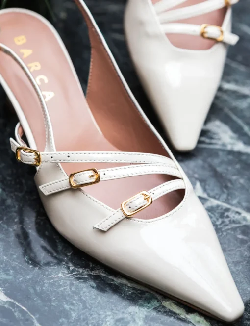 Décolleté e slingback tacco 6cm vernice bianco