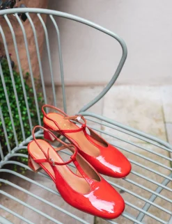 Décolleté e slingback tacco 5cm pelle rosso