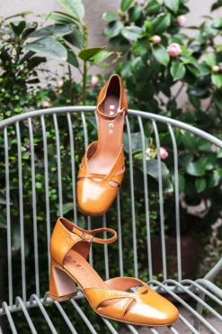 Décolleté e slingback tacco 7cm pelle marrone