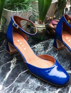 Décolleté e slingback tacco 5cm pelle blu