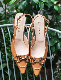 Décolleté e slingback tacco 3cm pelle marrone