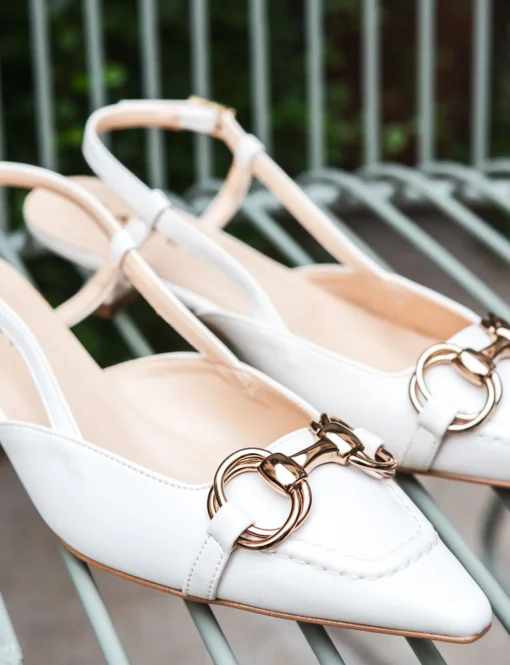 Décolleté e slingback tacco 3cm pelle bianco