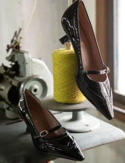 Décolleté e slingback tacco 6cm vernice nero