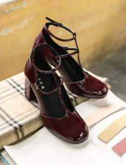 Décolleté e slingback tacco 8cm vernice bordo'