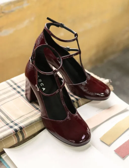 Décolleté e slingback tacco 8cm vernice bordo'